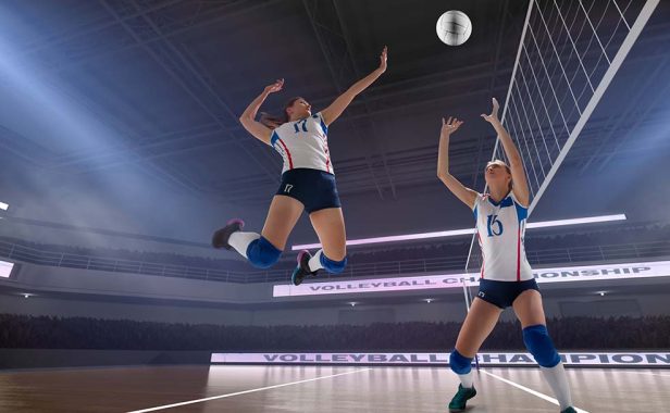 female-professional-volleyball-players-action-3d-stadium jogadoras de volei em ação na quadra